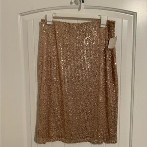 Adriana Papell champagne gold sequin pencil skirt size small NWT